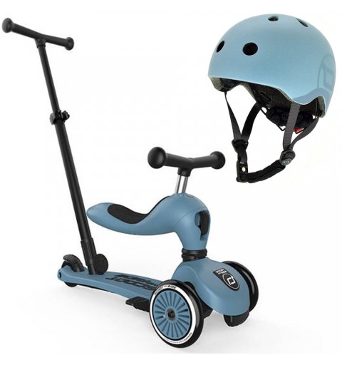 Scoot and Ride Highwaykick 1 Push and Go - 2w1 Jeździk i Hulajnoga 1-5 Lat z kaskiem S-M| Steel